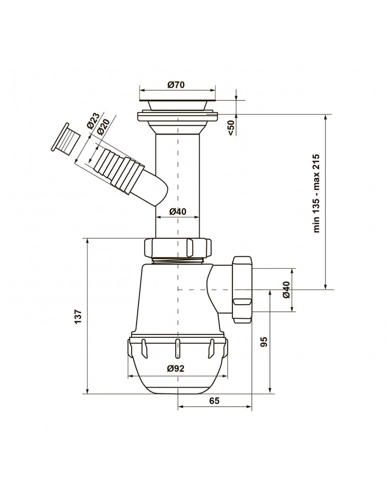 Сифон для кухонної мийки KronoPlast 1 1/2''х40 мм з литим випуском і відводом для пральної машини SM13000000 | купити | SilverGo