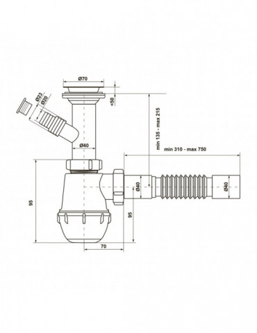 Сифон для кухонної мийки KronoPlast 1 1/2''х40 мм з литим випуском, відводом для пральної машини SM13000042 | купити | SilverGoo
