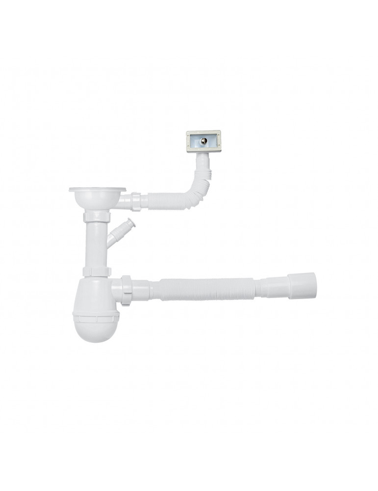 Сифон для кухонної мийки KronoPlast 3 1/2''х40 мм з різьбовим випуском, відводом для пральної машини, з квадратним переливом SM2