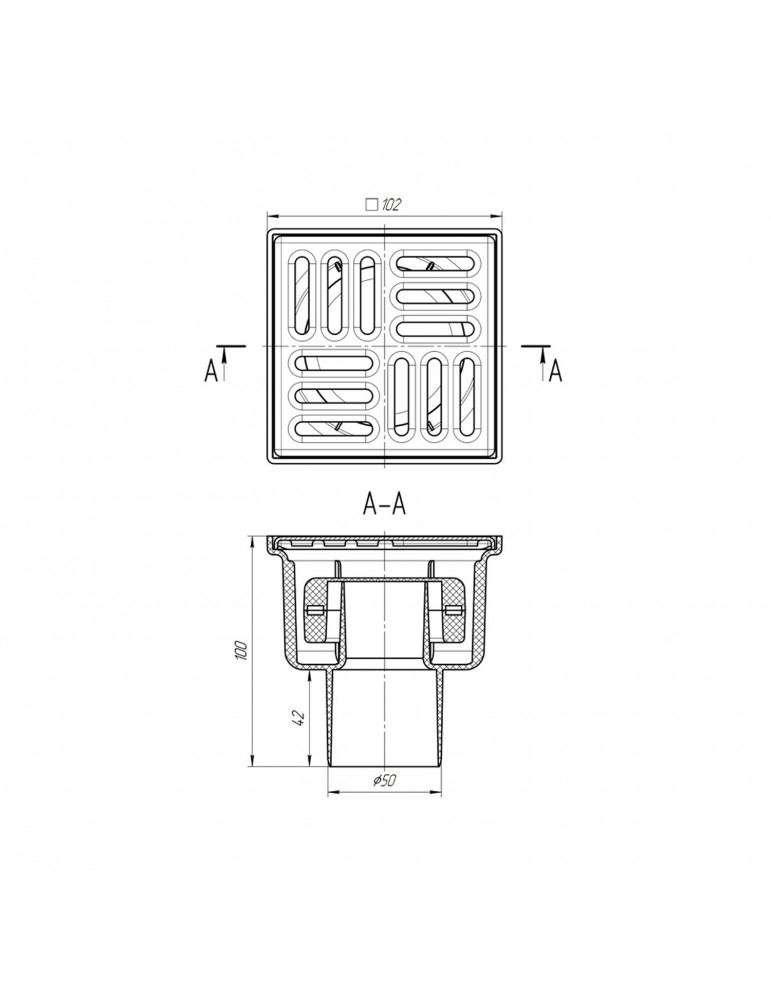 Трап ANIplast з вертикальним випуском 50 мм, з нержавіючою решіткою 10х10 см TQ5202EU | купити | SilverGoose.com.ua.com.ua