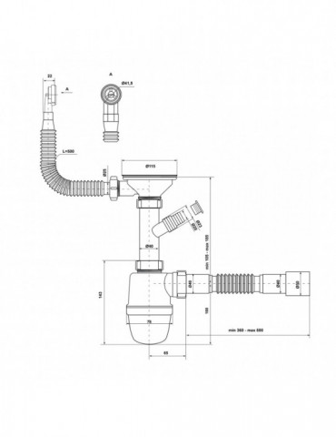 Сифон для кухонної мийки KronoPlast 3 1/2''х40 мм з відводом для пральної машини SY27020243 | купити | SilverGoose.com.ua.com.ua