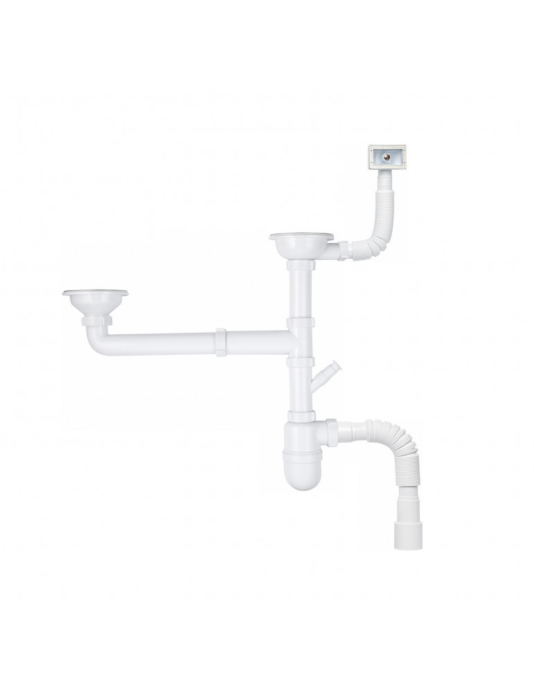 Сифон подвійний для кухонної мийки KronoPlast 3 1/2''х40 мм з прямокутним переливом SY65720343 | купити | SilverGoose.com.ua.com