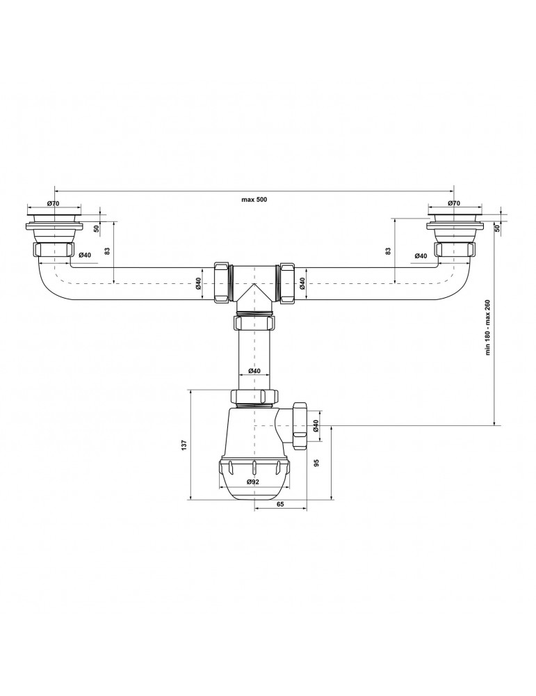 Сифон подвійний для кухонної мийки KronoPlast 1 1/2''х40 мм з різьбовими випусками SM34410000 | купити | SilverGoose.com.ua.com.