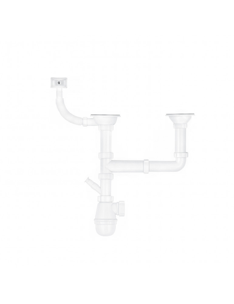 Сифон подвійний для кухонної мийки KronoPlast 3 1/2''х40 мм зміщений з різьбовими випусками з відводом для пральної машини, з пр