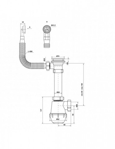 Сифон для кухонної мийки KronoPlast 1 1/2''х40 мм з різьбовим випуском, з круглим переливом SM26010200 | купити | SilverGoose.co
