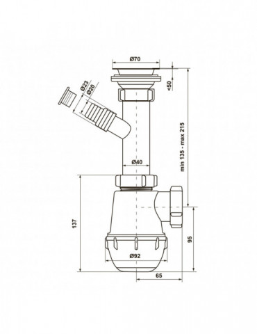 Сифон для кухонної мийки KronoPlast 1 1/2''х40 мм з різьбовим випуском, відводом для пральної машини SM14020000 | купити | Silve