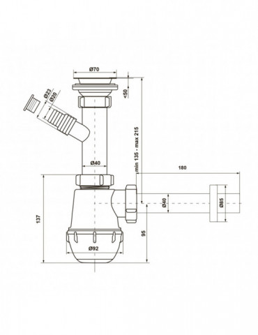 Сифон для кухонної мийки KronoPlast 1 1/2''х40 мм з різьбовим випуском, відводом для пральної машини SM14020002 | купити | Silve