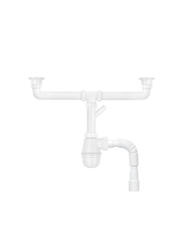 Сифон подвійний для кухонної мийки KronoPlast 1 1/2''х40 мм з різьбовими випусками, відводом для пральної машини SM34420043 | ку