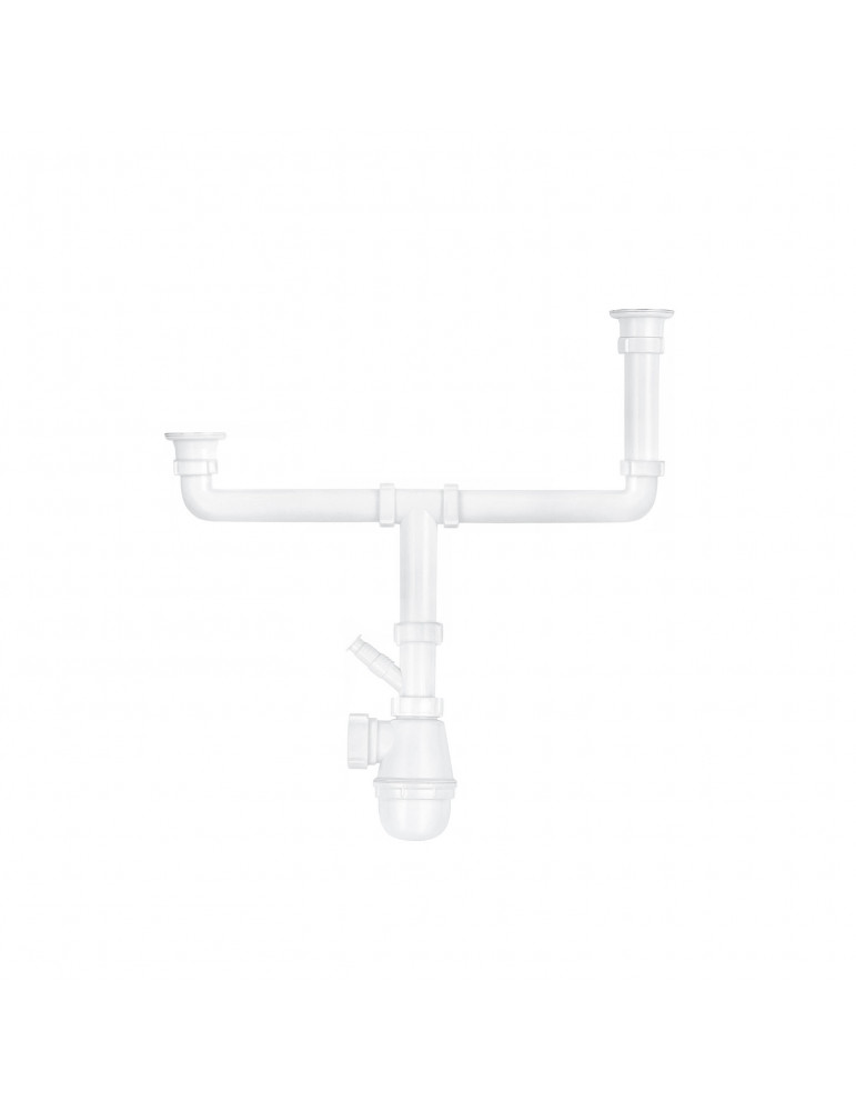 Сифон подвійний для кухонної мийки KronoPlast 1 1/2''х40 мм різнорівневий з різьбовими випусками, відводом для пральної машини S