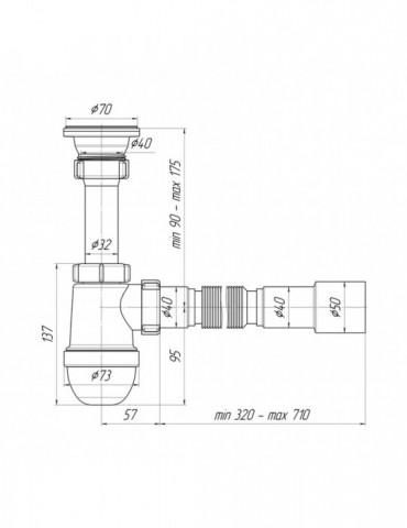 Сифон для раковини ANIplast з різьбовим випуском 70 мм, з гнучкою трубою 40х40/50 мм С0115EU | купити | SilverGoose.com.ua.com.u