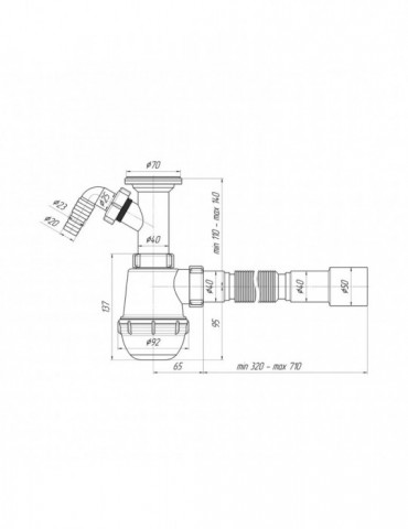 Сифон для кухонної мийки ANIplast 1 1/2''х40 мм з литим випуском, відводом для пральної машини А2015EU | купити | SilverGoose.co