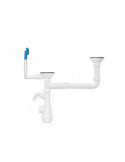 Сифон подвійний для кух. мийки ANIplast 3 1/2''х40 мм різнорівневий зміщений з відводом для пральних машин, з переливом A7700EU