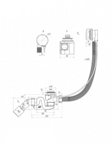 Сифон для ванної ANIplast ''Бріг'' напівавтоматичний, з перехідною трубою 45°40х50, 520 мм металева ручка EM361EU | купити | Sil