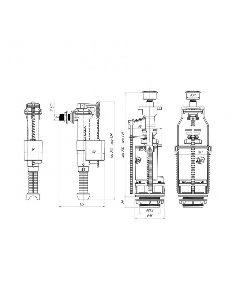 Комплект для бачка унітаза ANIplast з боковим підведенням 1/2" з пластиковим штуцером FV8010CEU | купити | SilverGoose.com.ua.co