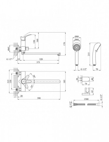 Змішувач для ванни Kroner KRP Bayern - С070 | купити | SilverGoose.com.ua.com.ua