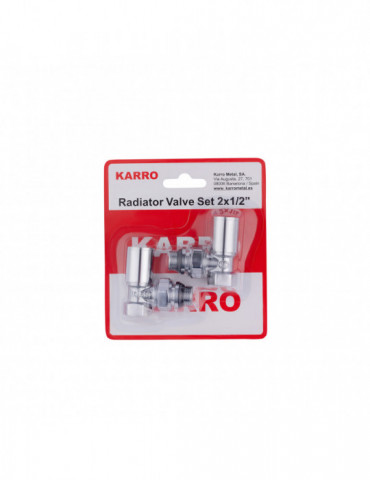 Комплект радіаторних кутових кранів верхні Karro 1/2" KR-32001 хромовані