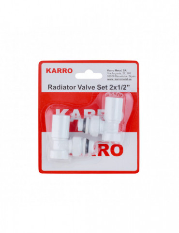 Комплект радіаторних кутових кранів верхні Karro 1/2" KR32000 білі