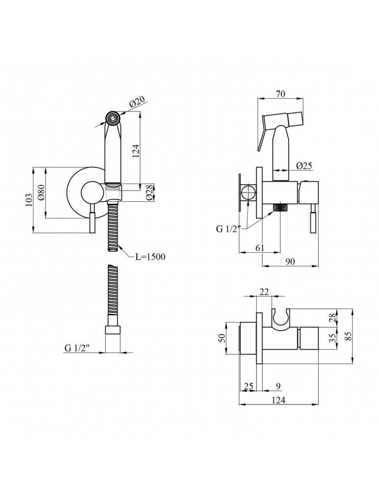Набір для гігієнічного душу прихованого монтажу зі змішувачем Kroner KRP Edelstahl Klassisch - ESG053 | купити | SilverGoose.com
