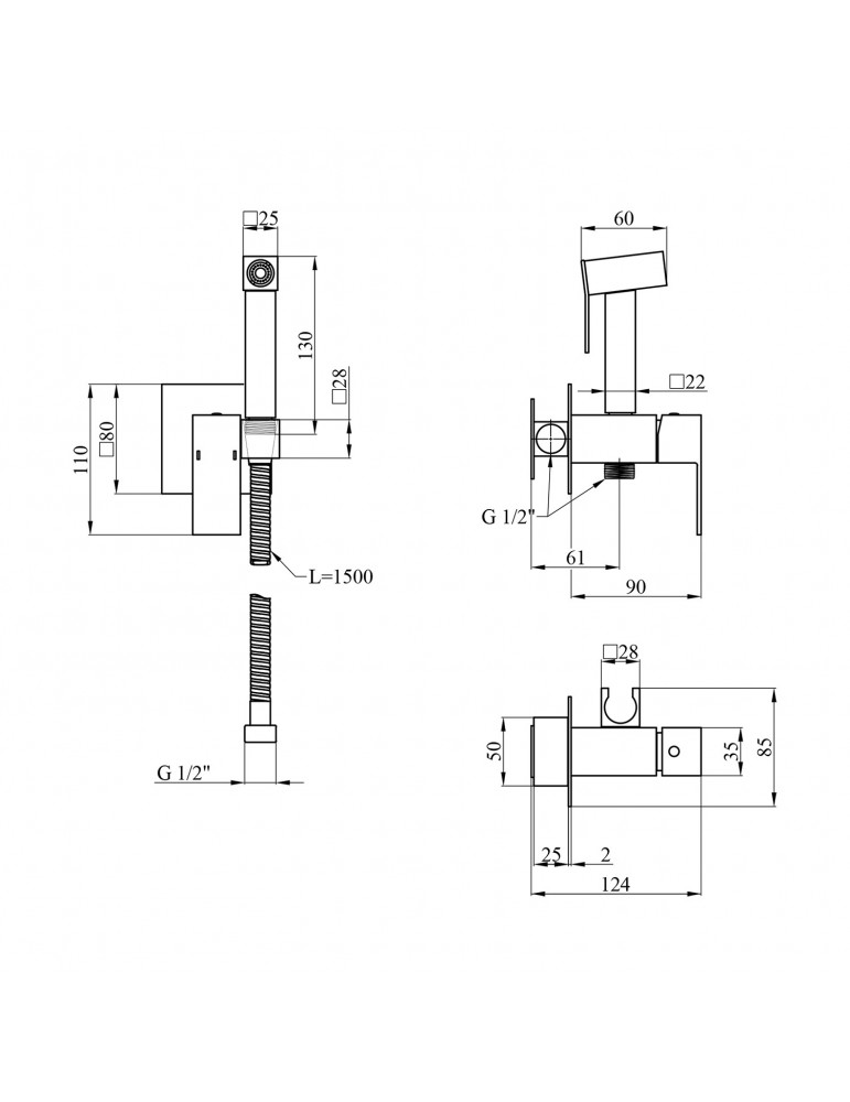 Набір для гігієнічного душу прихованого монтажу зі змішувачем Kroner KRP Edelstahl Kubus - SCH053 | купити | SilverGoose.com.ua.