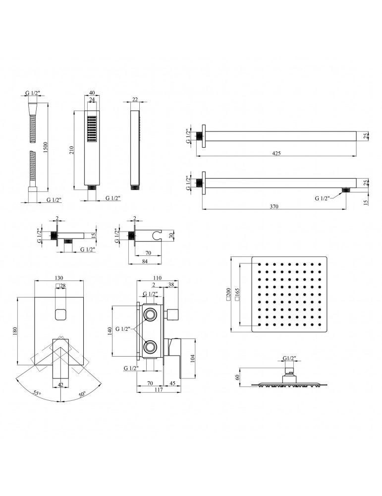 Душова система прихованого монтажу Kroner KRP Edelstahl Kubus - ESG082 | купити | SilverGoose.com.ua.com.ua