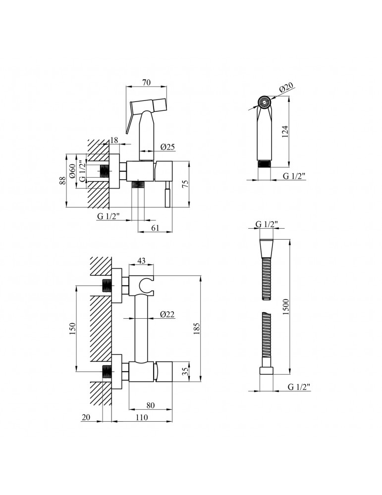Набір для гігієнічного душу зі змішувачем Kroner KRP Edelstahl Klassisch - SCH052 | купити | SilverGoose.com.ua.com.ua