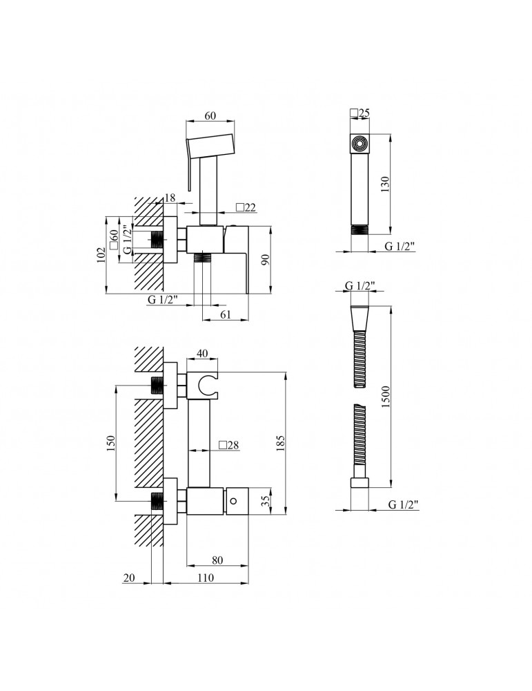 Набір для гігієнічного душу зі змішувачем Kroner KRP Edelstahl Kubus - SCH052 | купити | SilverGoose.com.ua.com.ua