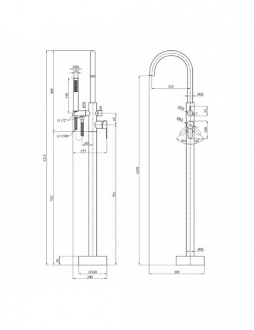 Змішувач для ванни підлоговий Kroner KRP Edelstahl Klassisch - SCH077 | купити | SilverGoose.com.ua.com.ua